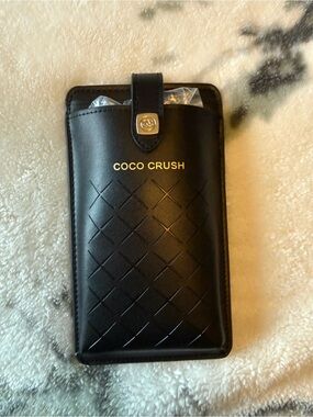 CHANEL Coco Crush Black Quilted Leather Phone Sleeves bag with Gold Logo